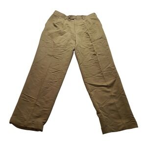 Perry Ellis Portfolio Pleated Cuffed Dress Pants Men's 34x32 Tan Khaki Zip Fly